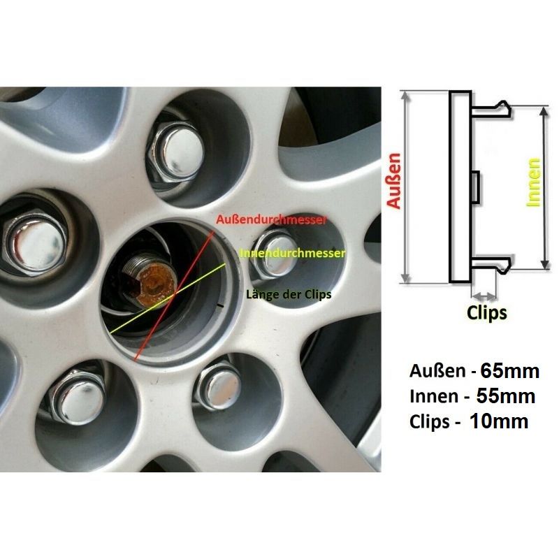 4 articles 65mm / 55mm AUDI Enjoliveurs cache-moyeux de centre de roue