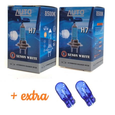 2 x H7 Super Weiss Xenon Optik Halogen Lampen 8500K 12 Volt 55 Watt Birnen  + 2 W5W 12V 5W - TuningLinieTM